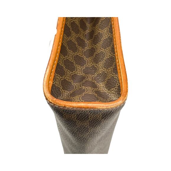 Vintage Celine Macadam Coated Canvas Clutch Pouch Made In Italy Tan Leather Trim - Picture 12 of 14